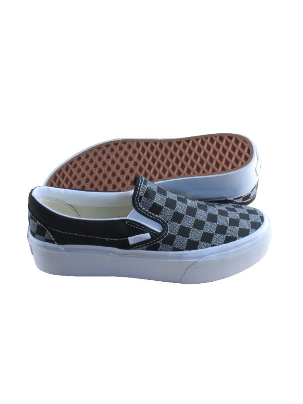 Vans Women's Classic Slip On Platform Metallic Checkerboard Black Shoes Sizes - Picture 2 of 7